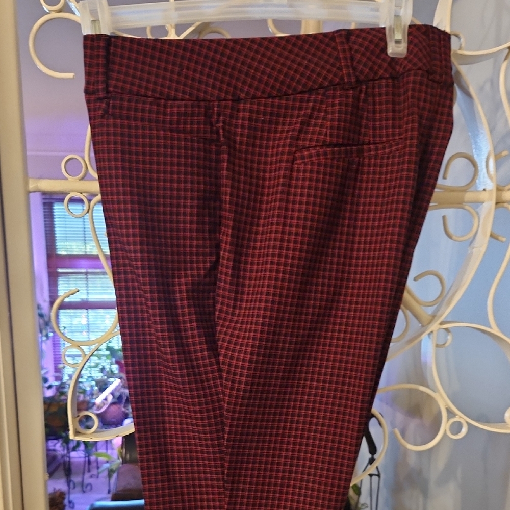 New York & Company Women's Red Checkered Pants